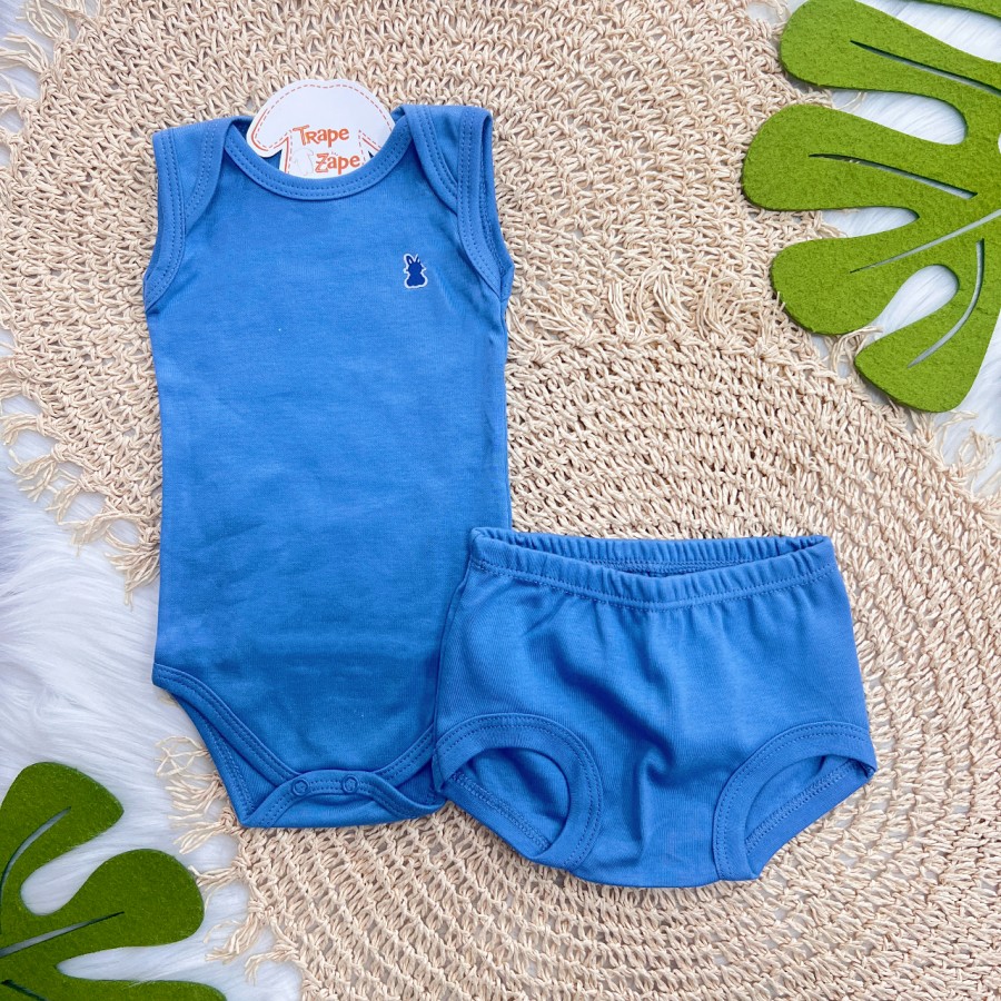 Conj. Body Regata e Tapa Fralda - Azul Jeans